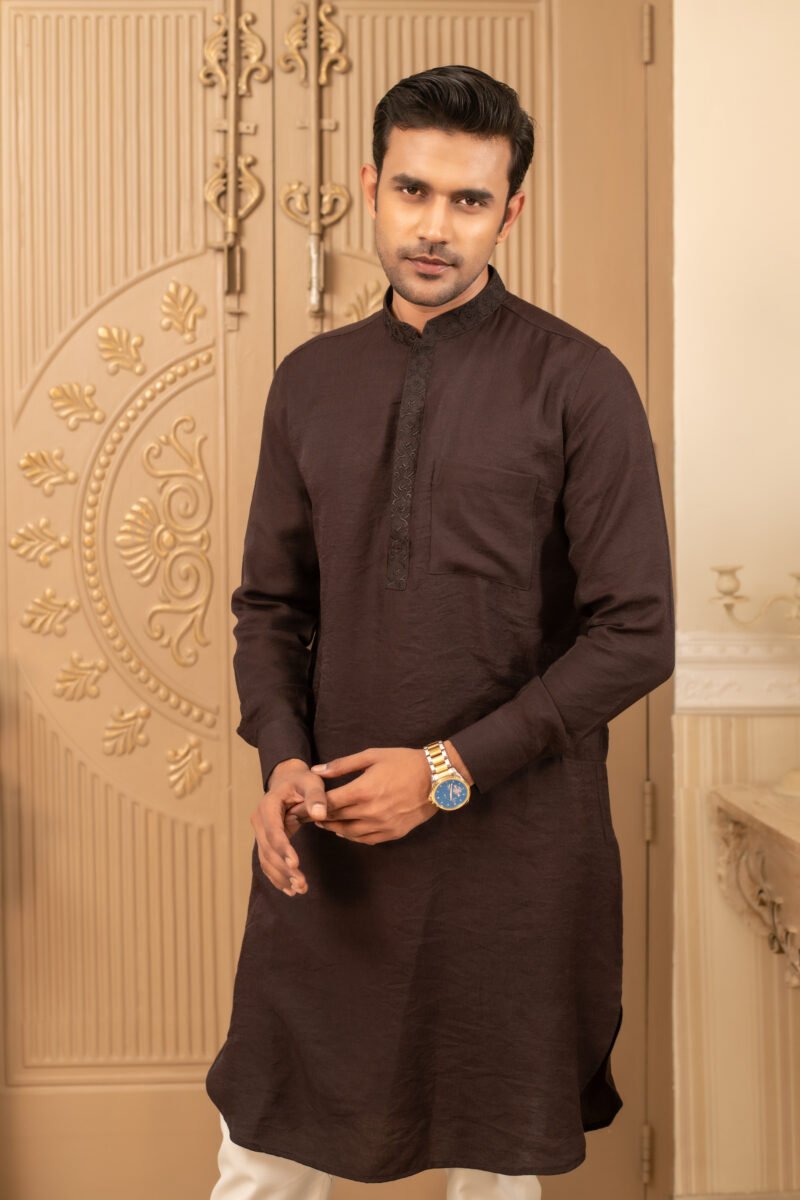 Men’s Dark Charcoal Panjabi - Image 2