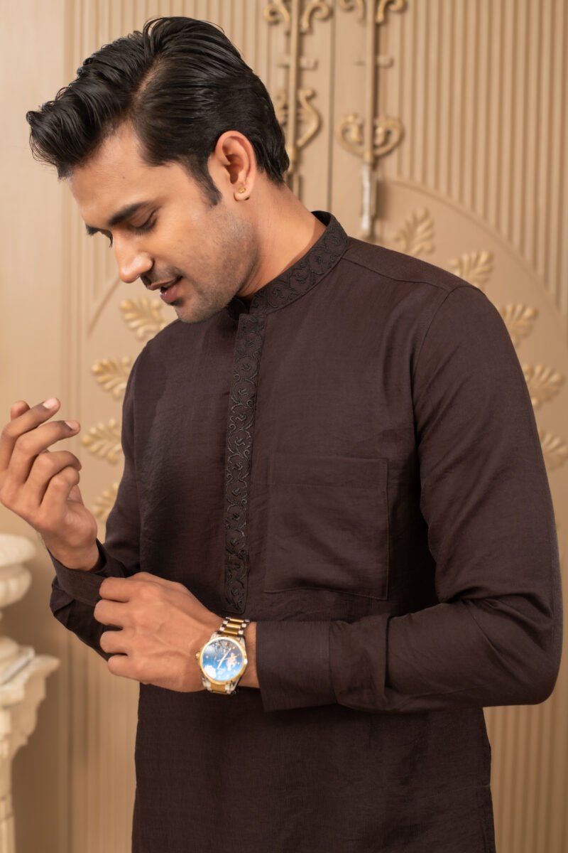 Men’s Dark Charcoal Panjabi - Image 3