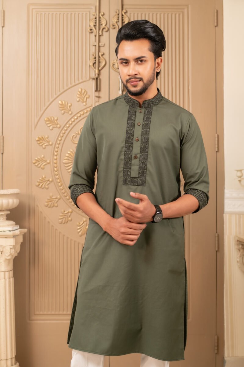 Men’s Dark Olive Panjabi - Image 3